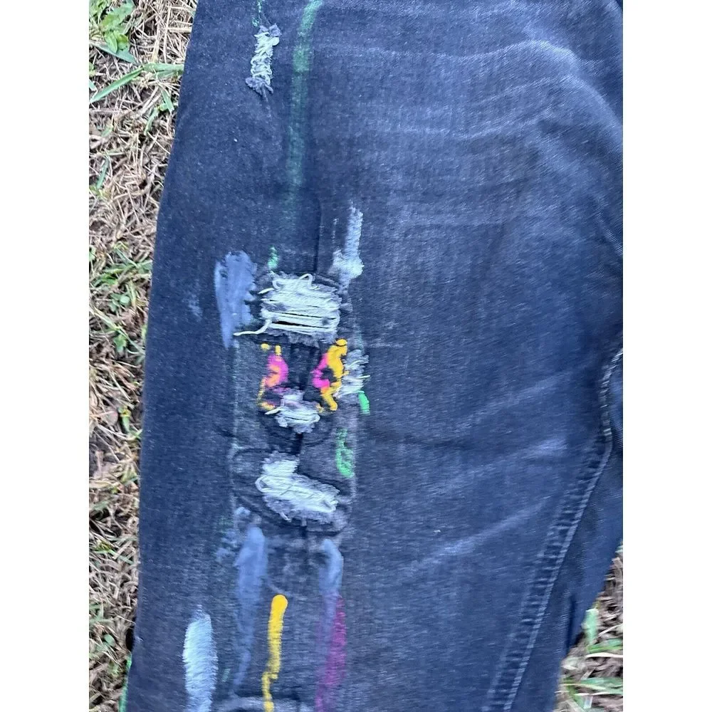 Switch Remarkable Premium Denim Distressed Paint Jeans Mens 44x32 Slim Taper Fit